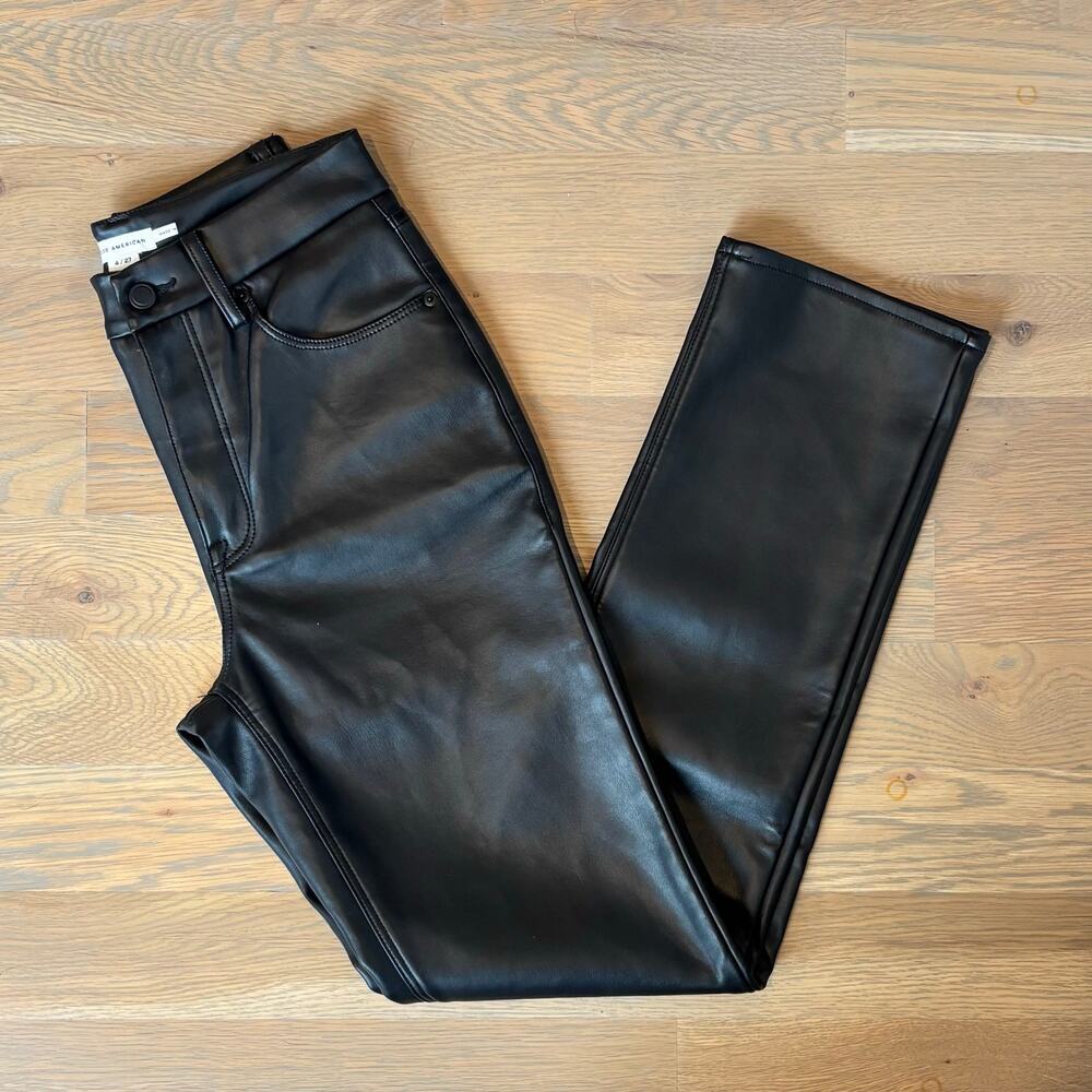 Good American Good Icon Faux Leather Pants Straight Leg Black Womens Size 27 - Picture 4 of 12